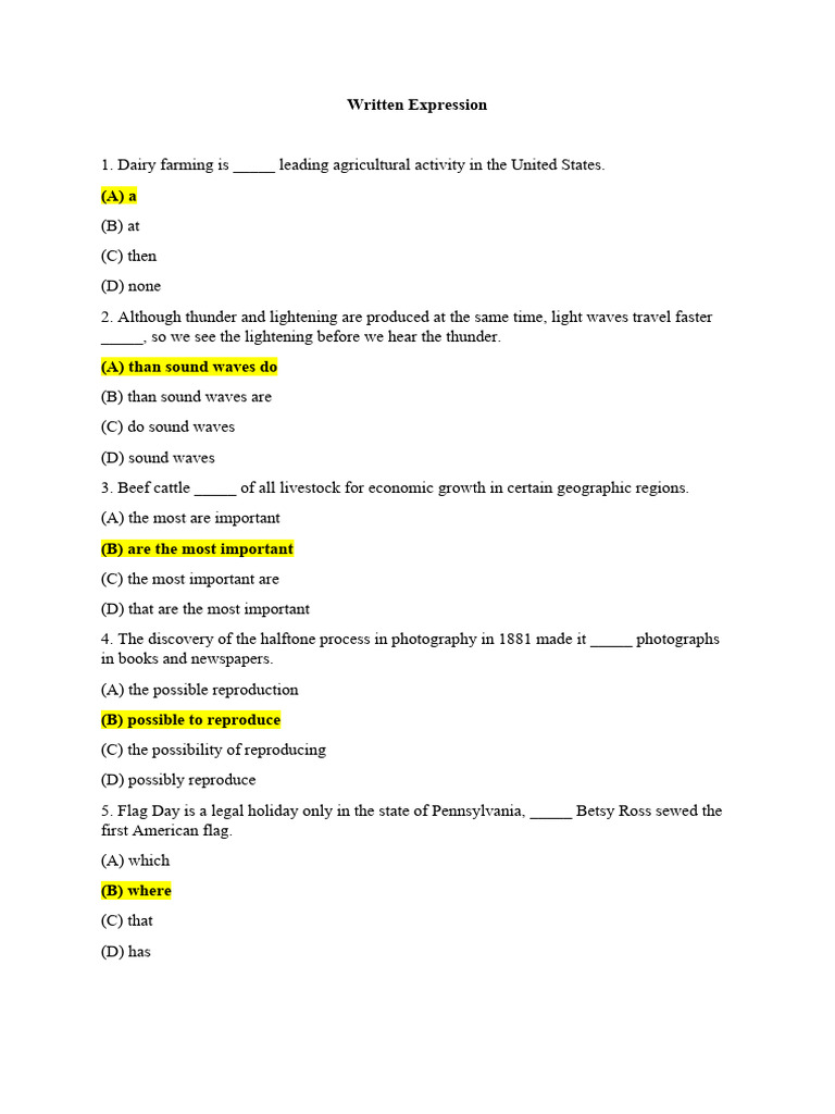 Sentence Structure Practice Test | PDF