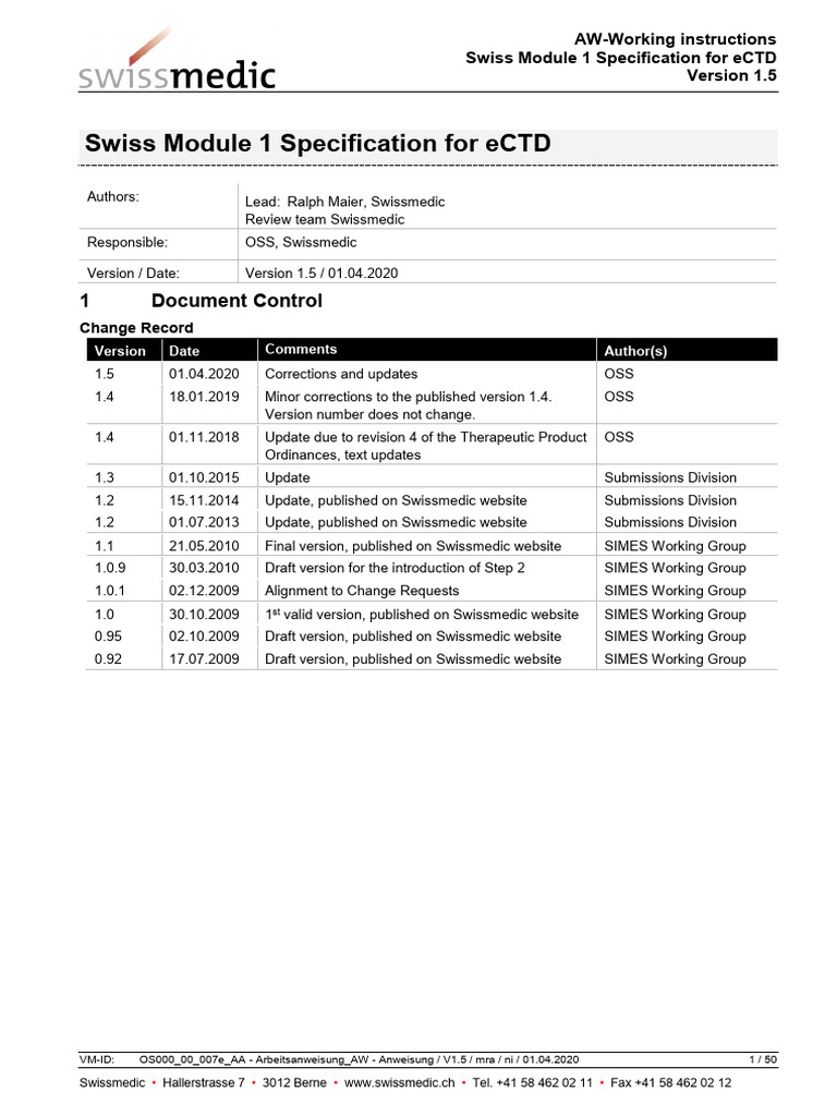 Swiss eCTD Module 1 Specification Guide | PDF | Computer File ...