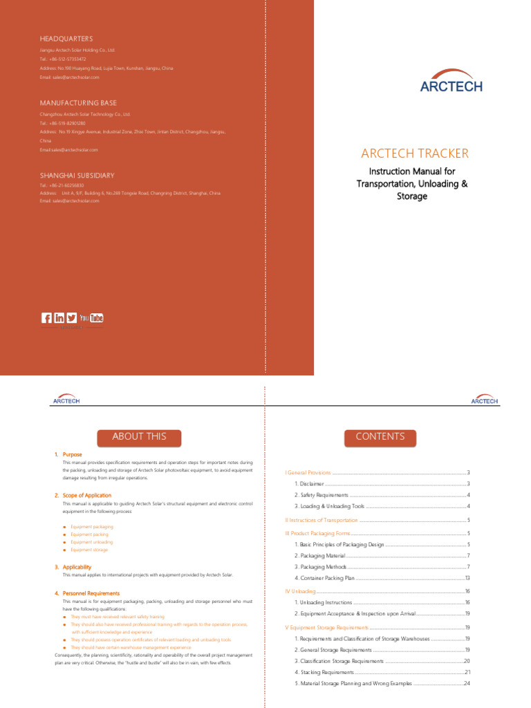 Arctech Tracker Product Transport Unloading Storage Instruction Manual ...