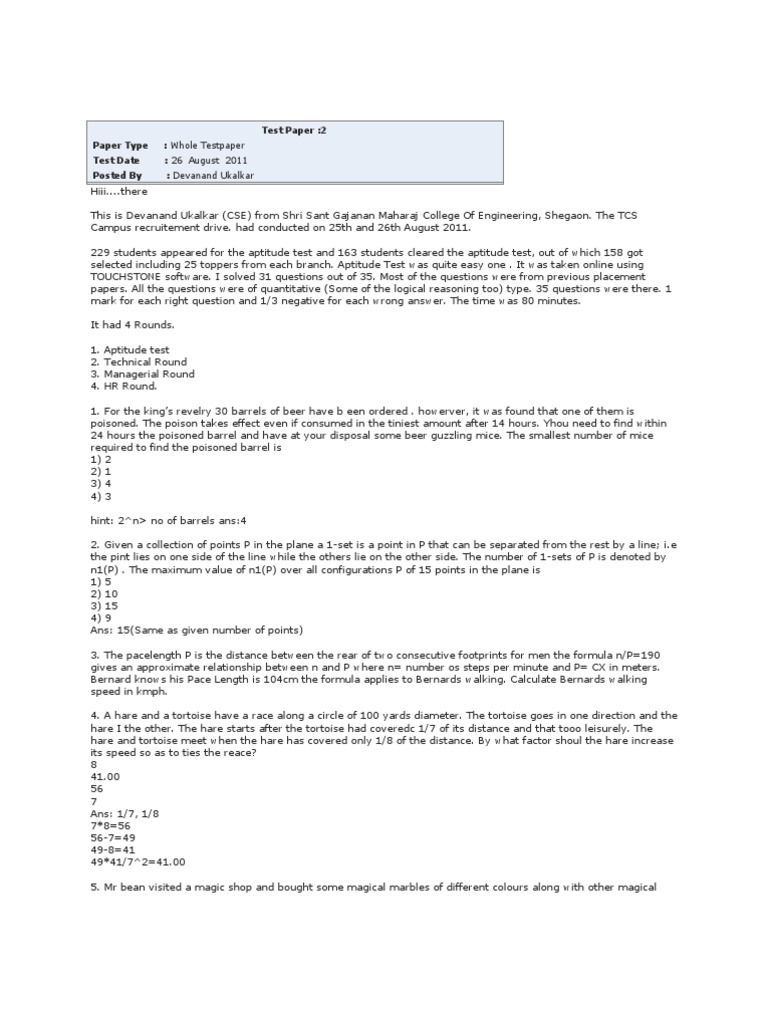 TCS Campus Recruitment Test Paper 2011 | PDF | Ferrari | Perfume