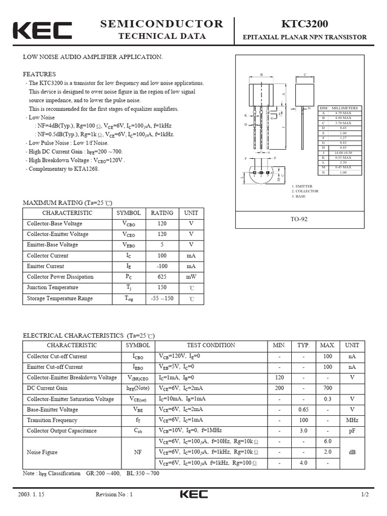 KTC3200KEC PDF Bipolar Junction Transistor Amplifier