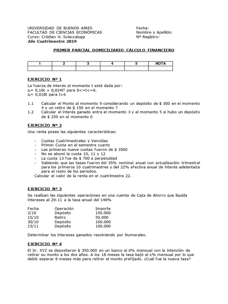 Ejercicios de Cálculo Financiero UBA | PDF | Interés | Tasas de interés