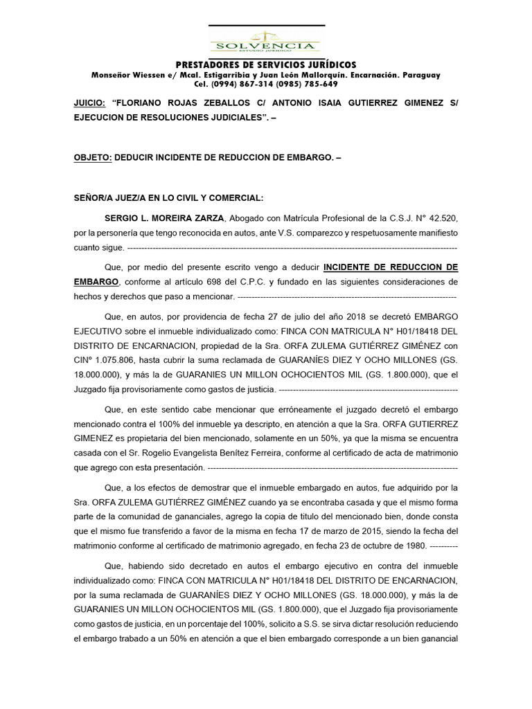 Reduccion de Embargo | PDF