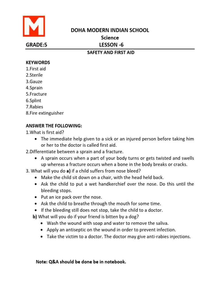 Ch6Safety and First AidNotes1 PDF
