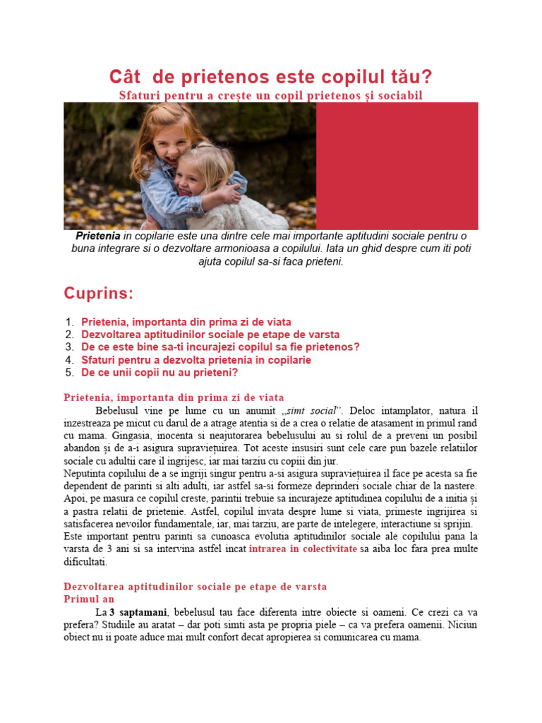 Cât de Prietenos Este Copilul Tău | PDF