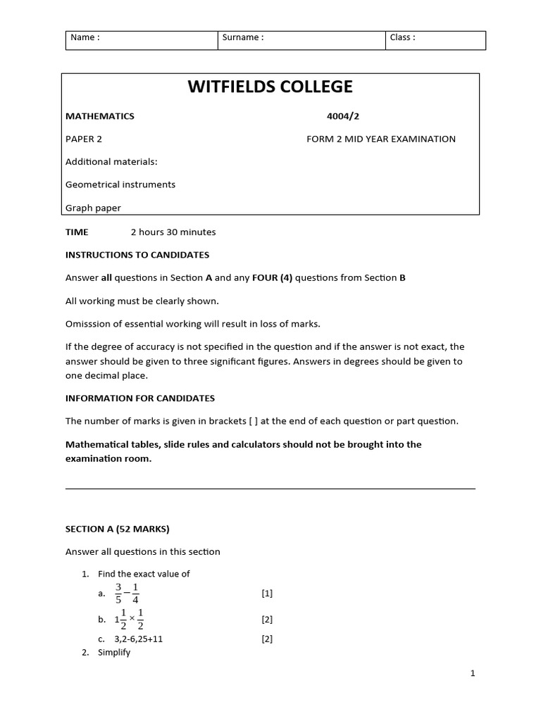 Mhuka Form 2 p2 | PDF | Mathematics | Elementary Geometry