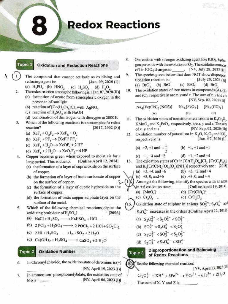 Redox Pyqs Pdf