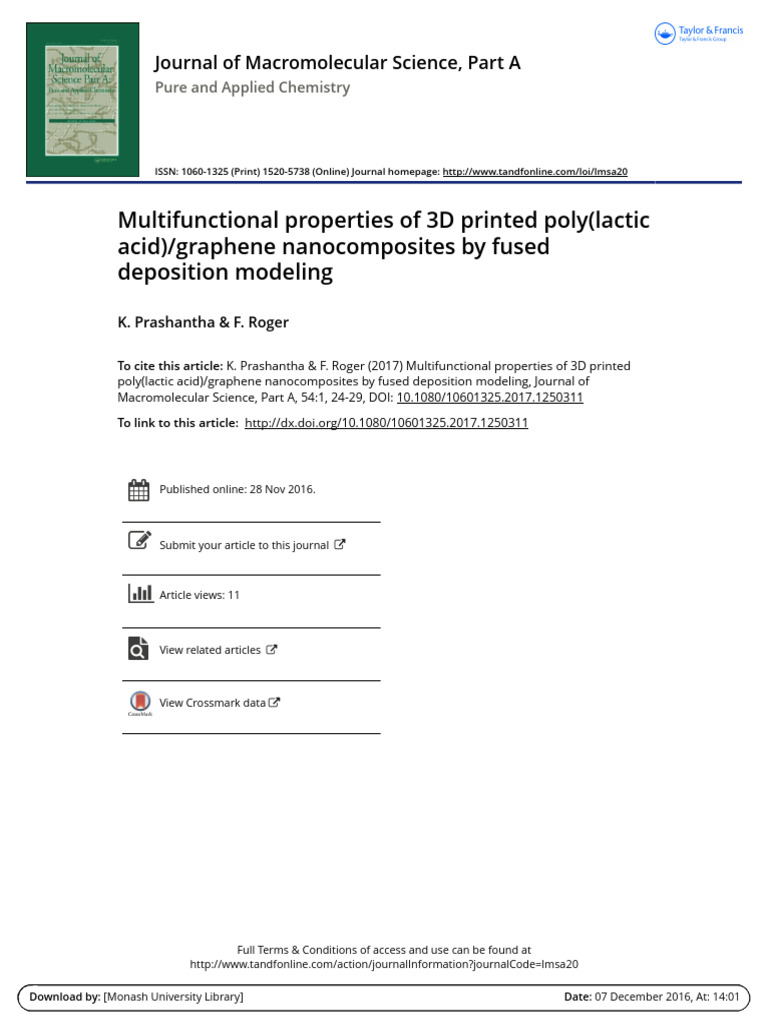 3D Printed PLA/Graphene Nanocomposites | PDF