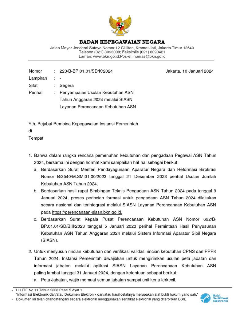 Surat kepala bkn ke pejabat pembina kepegawaian tentang penyampaian pdf