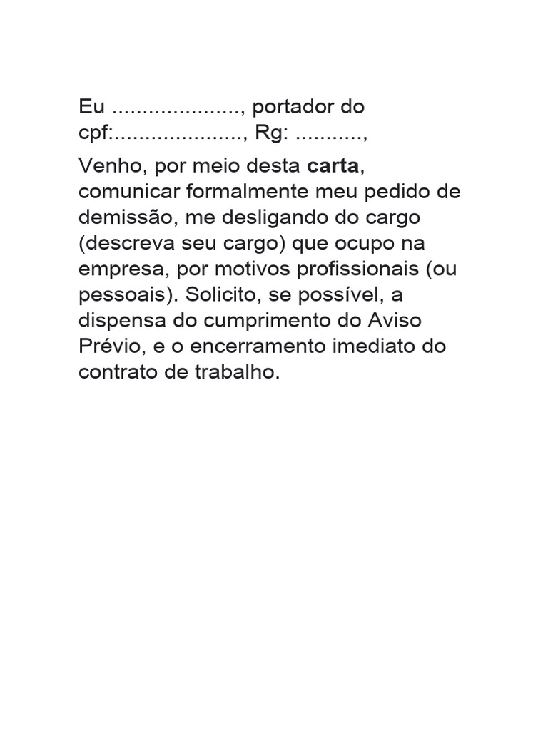 Pedido de Demissão Formal | PDF | Artes Linguísticas e Disciplina