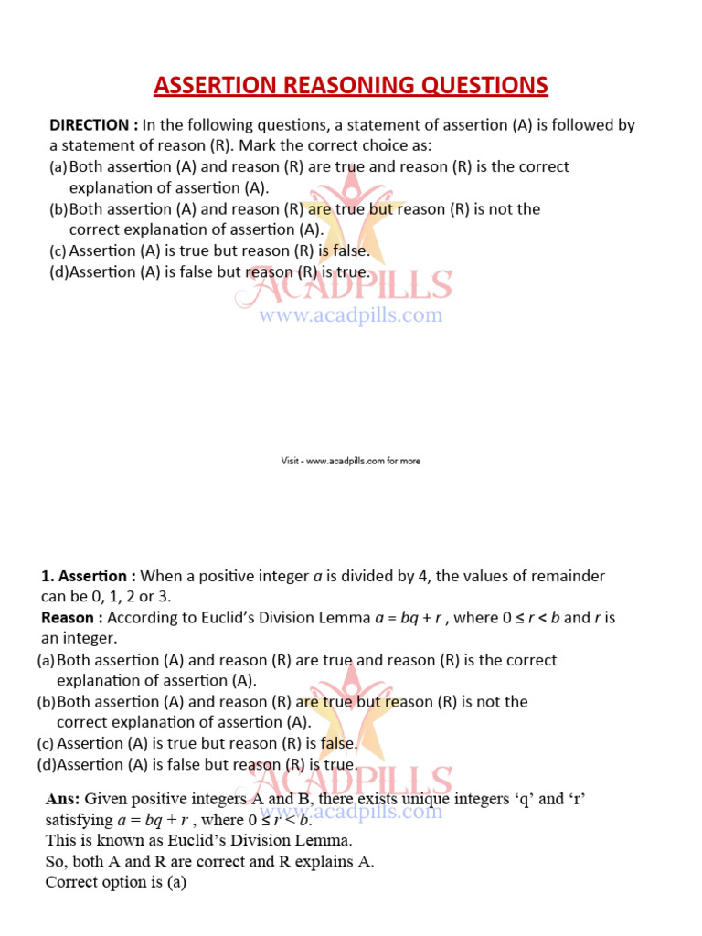 Assertion & Reasoning Questions PDF