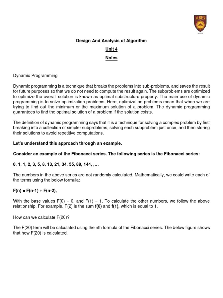 DAA Unit 4 Notes | PDF | Dynamic Programming | Theoretical Computer Science