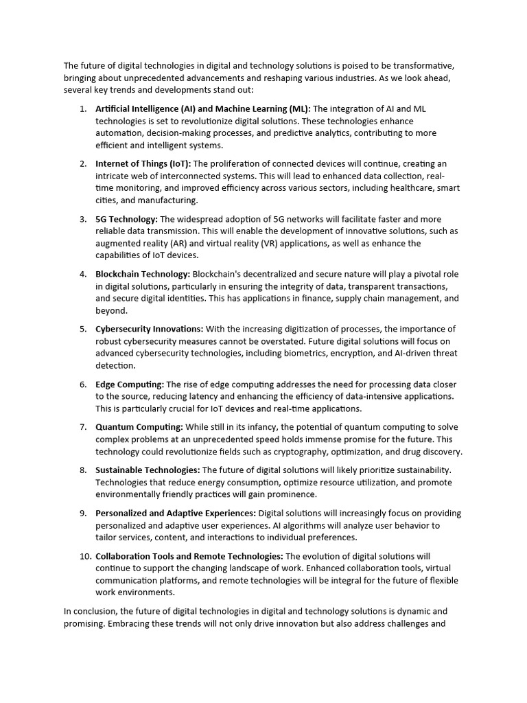 The future of digital technologies in digital and technology solutions ...