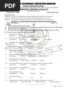 9th Model Paper Karachi Chemistry