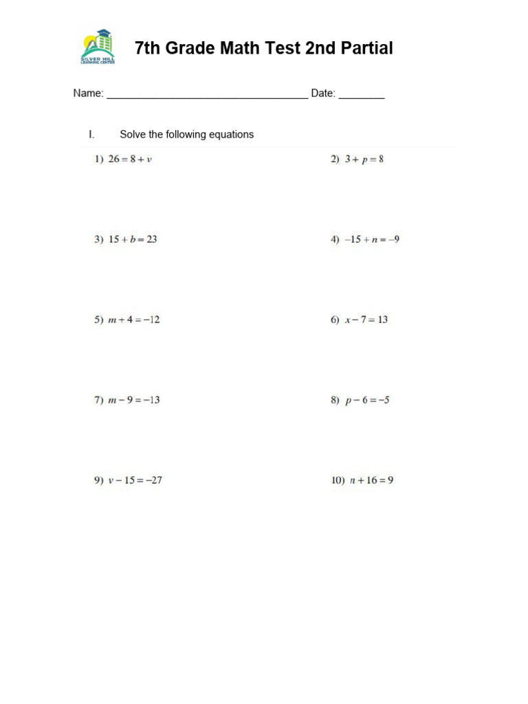 7th Grade Math Test: Equations & Exponents | PDF | Teaching Methods ...