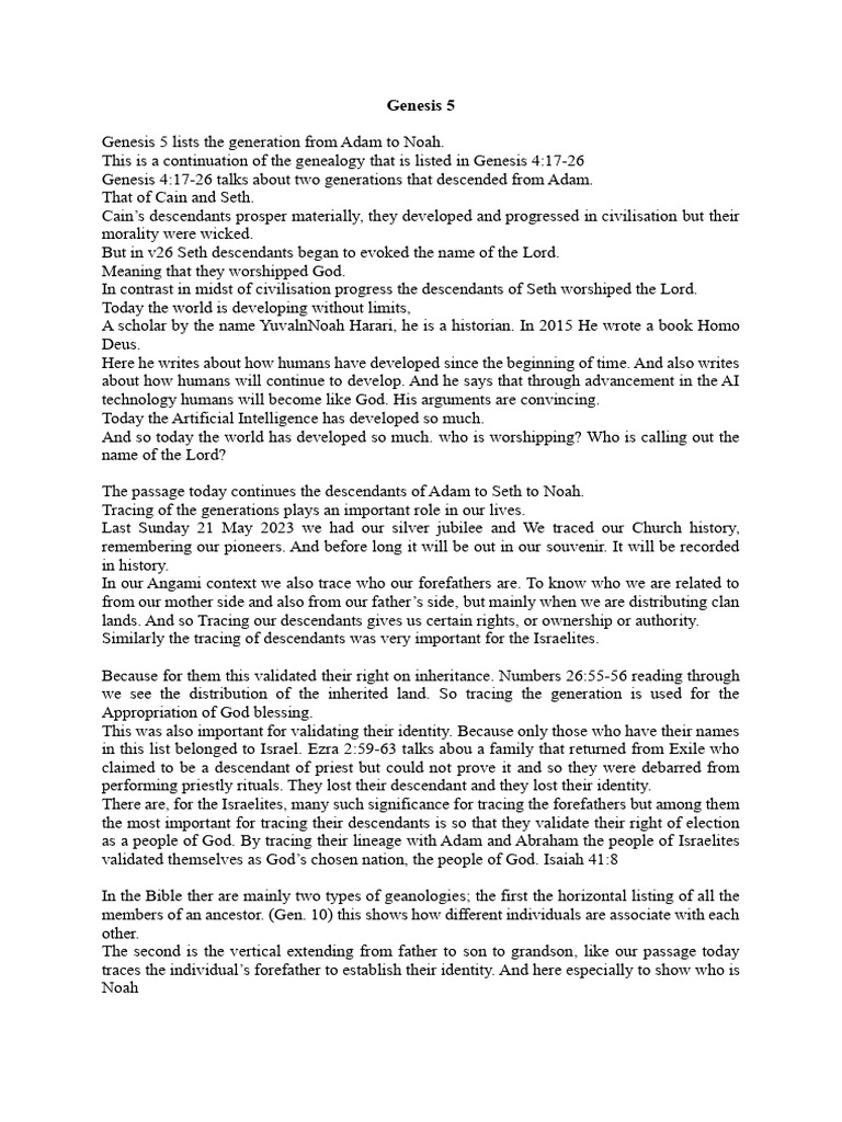 Genesis 5: Adam to Noah's Lineage | PDF | Adam | Book Of Genesis