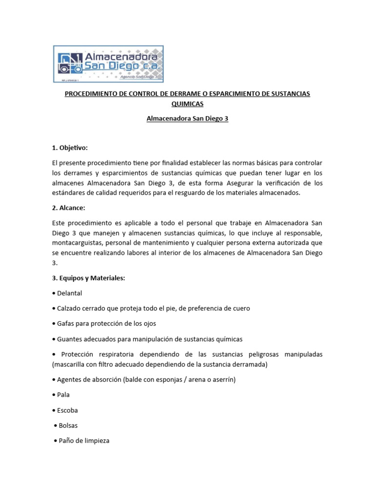 Procedimiento de Control de Derrames de Sustancias Quimicas | PDF ...