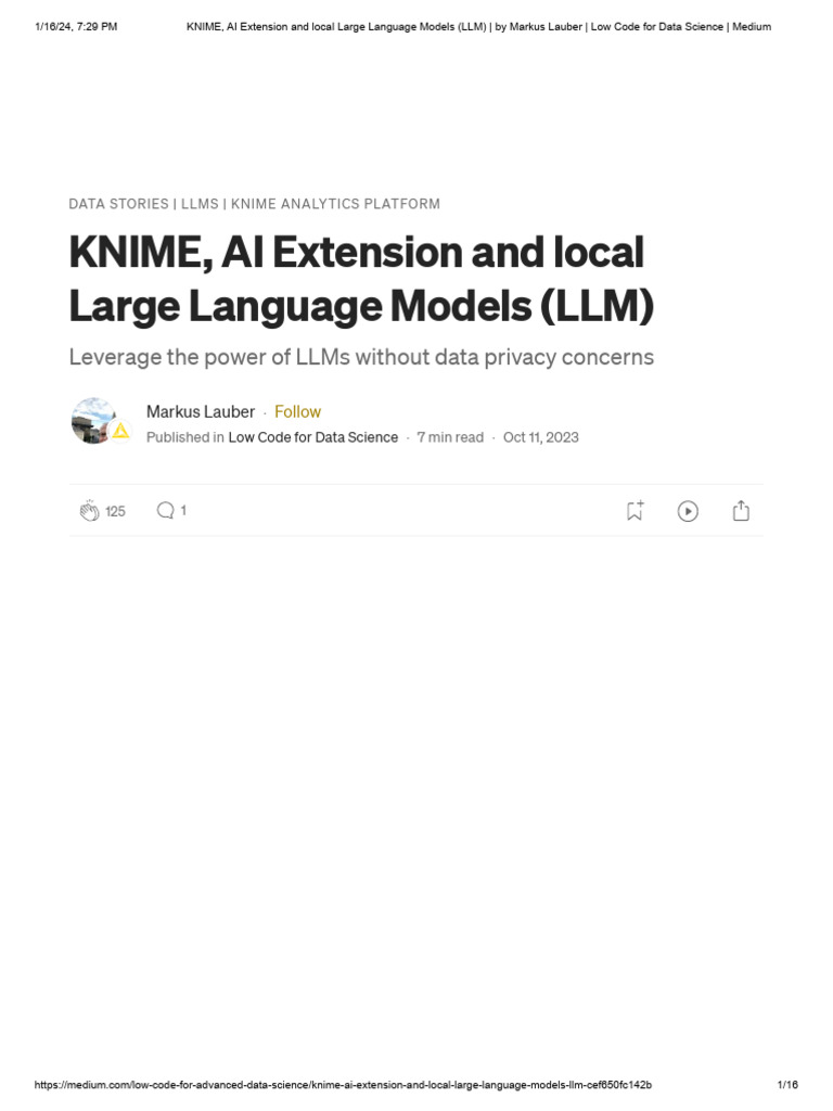 Knime ai extension and local large language models llm by markus
