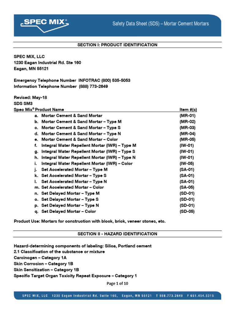 SM3 Mortar Cement Mortars PDF Dangerous Goods Dermatitis
