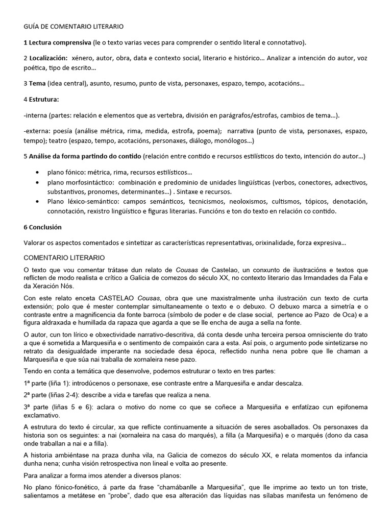 Guía de Comentario Literario | PDF