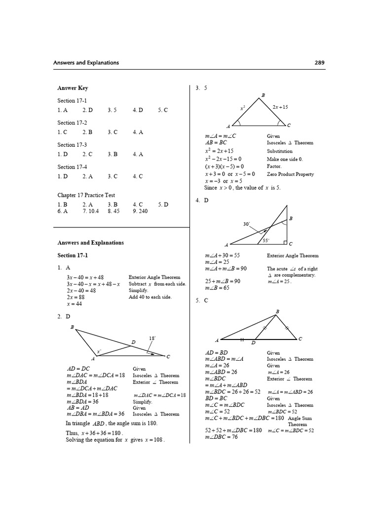 Chapter 17 Answer Key and Explanations | PDF | Triangle | Elementary ...