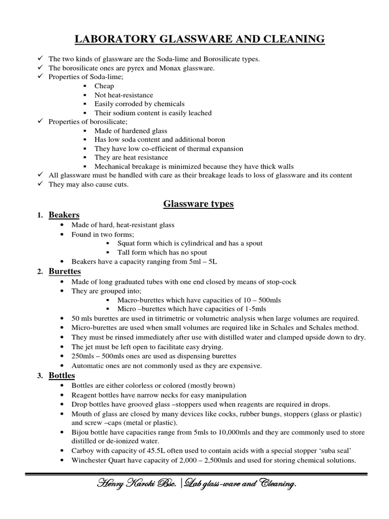 18.0 Lab Glassware and Cleaning PDF Syringe Chemistry