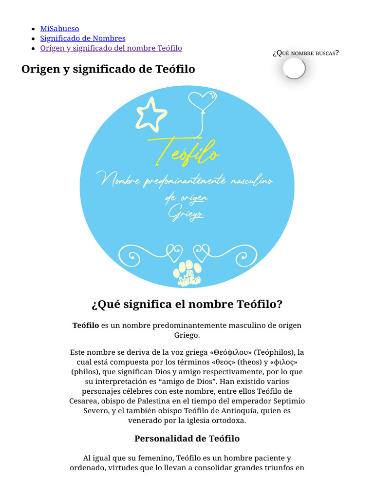 Origen y Significado Del Nombre Teófilo | PDF | Religión y espiritualidad