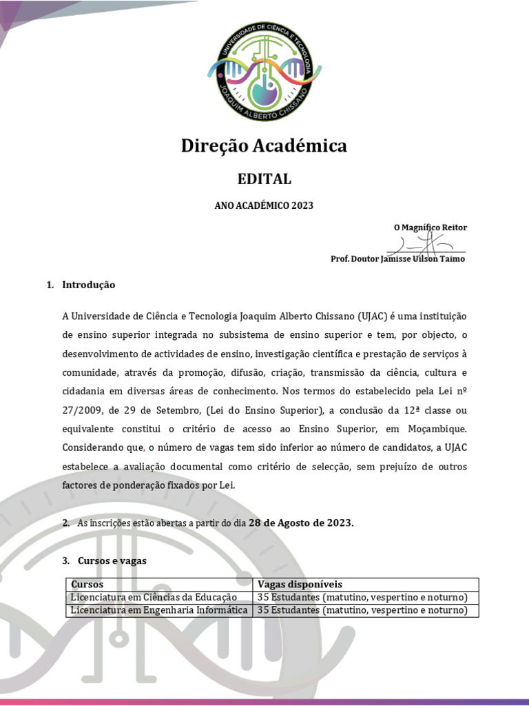 Edital Ujac Licenciatura | PDF | Ensino Superior