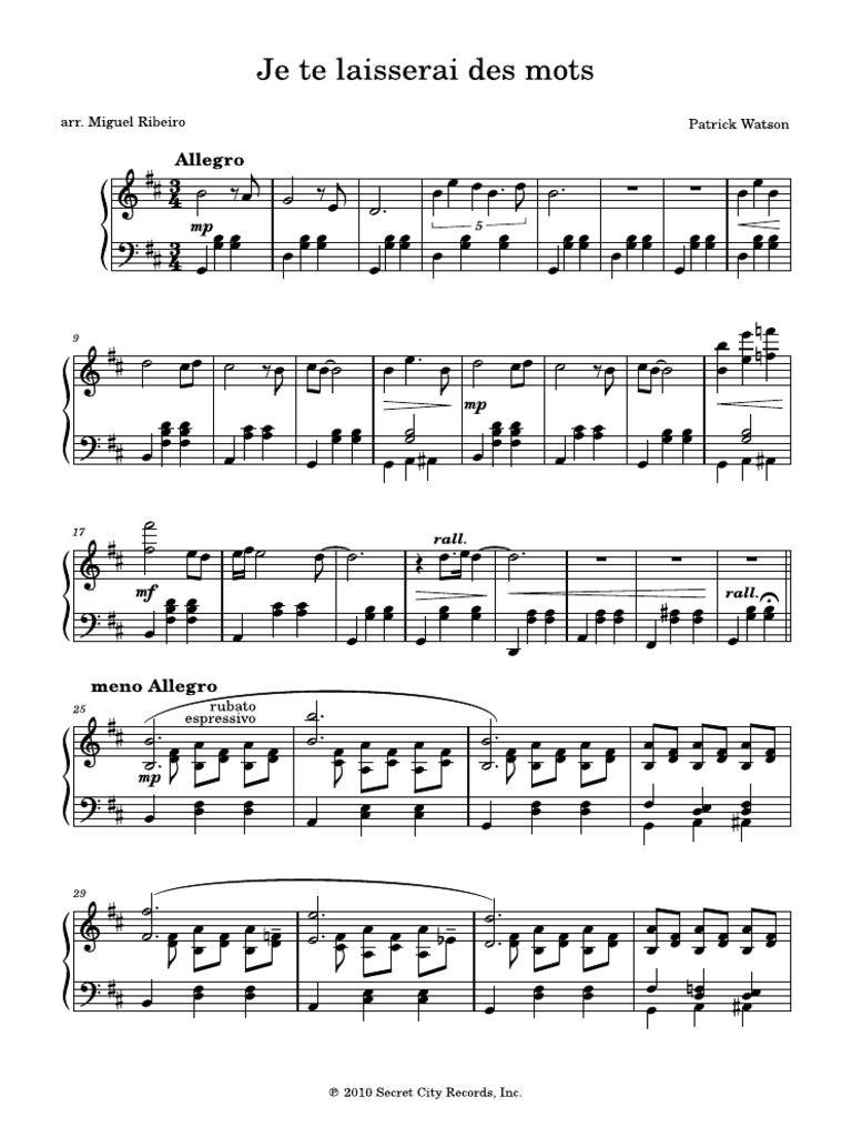 Je te laisserai des mots by patrick watson pdf