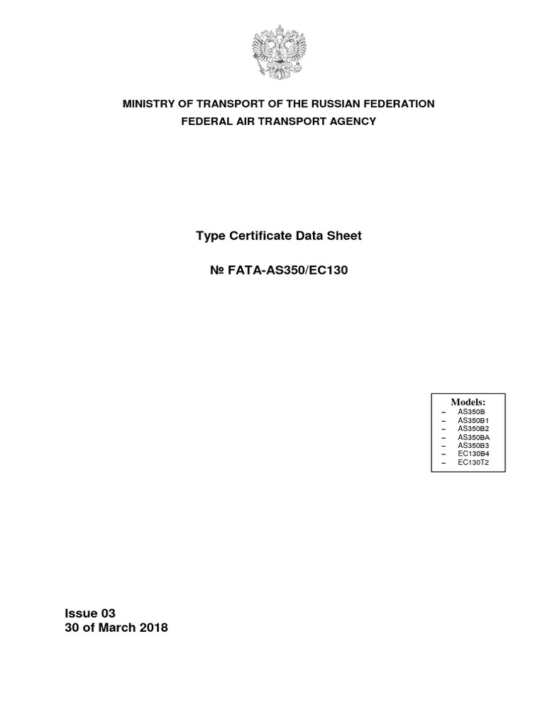 AS350/EC130 Type Certificate Data Sheet | PDF | Helicopter | Aircraft
