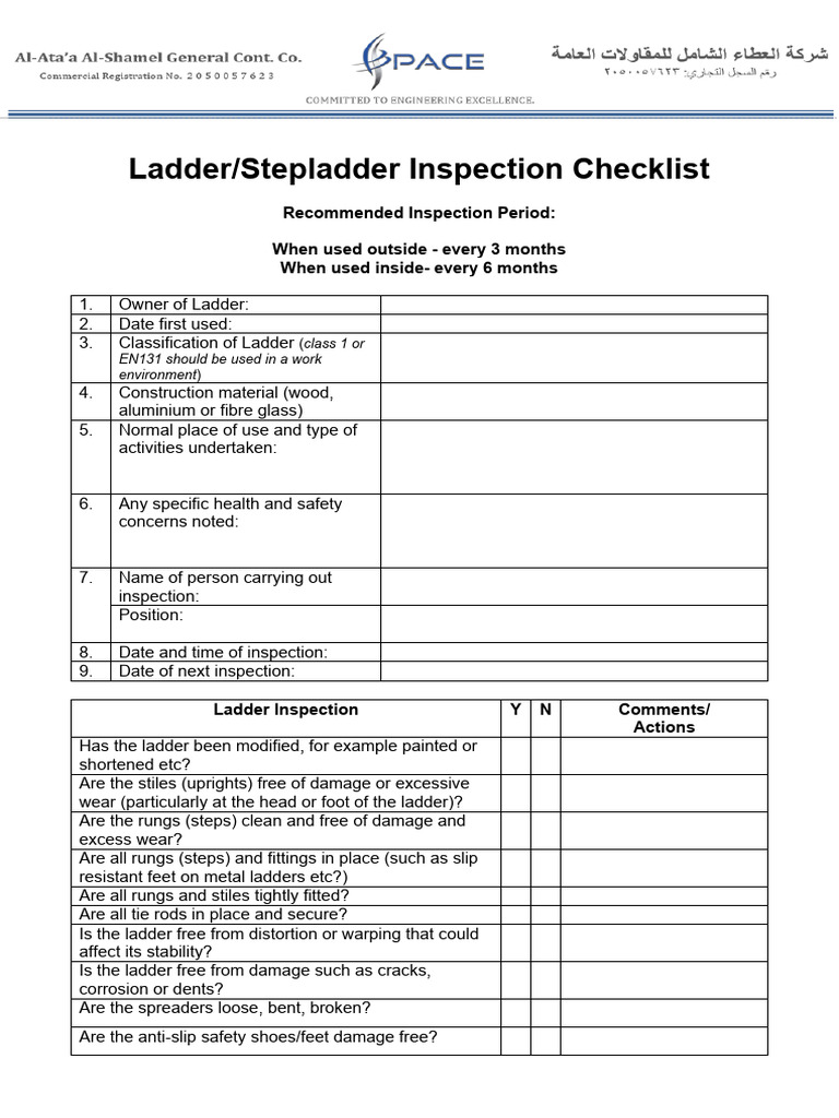 Ladder and Stepladder Inspection Checklist PDF