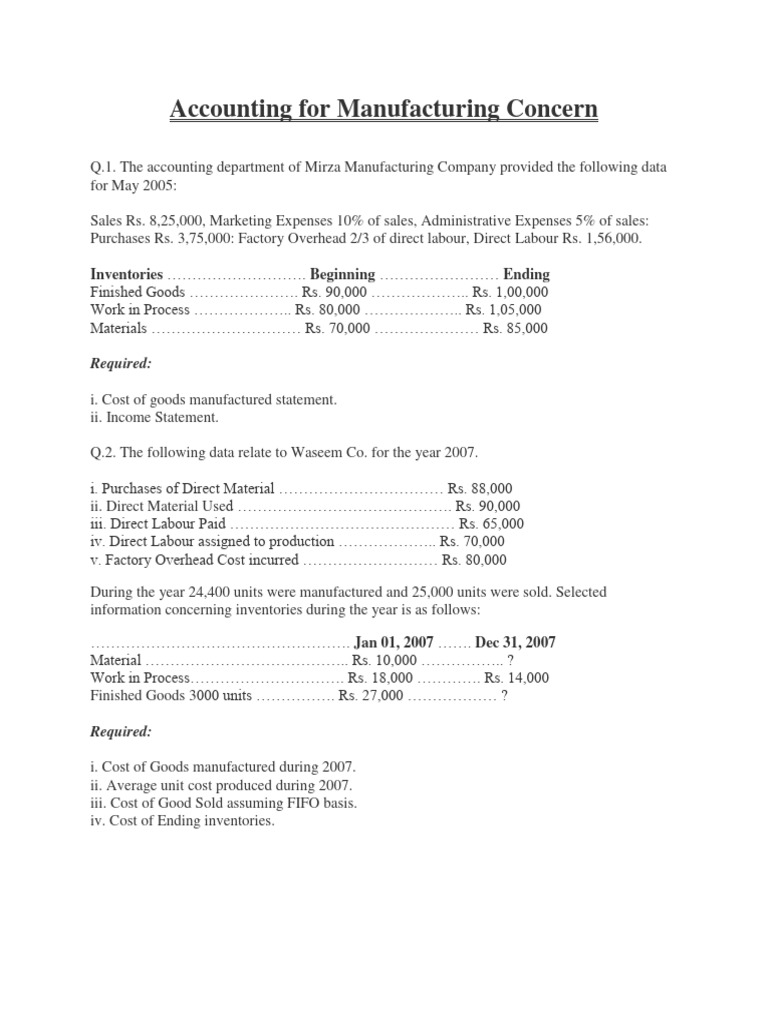 Accounting for Manufacturing Concern PDF Inventory Cost