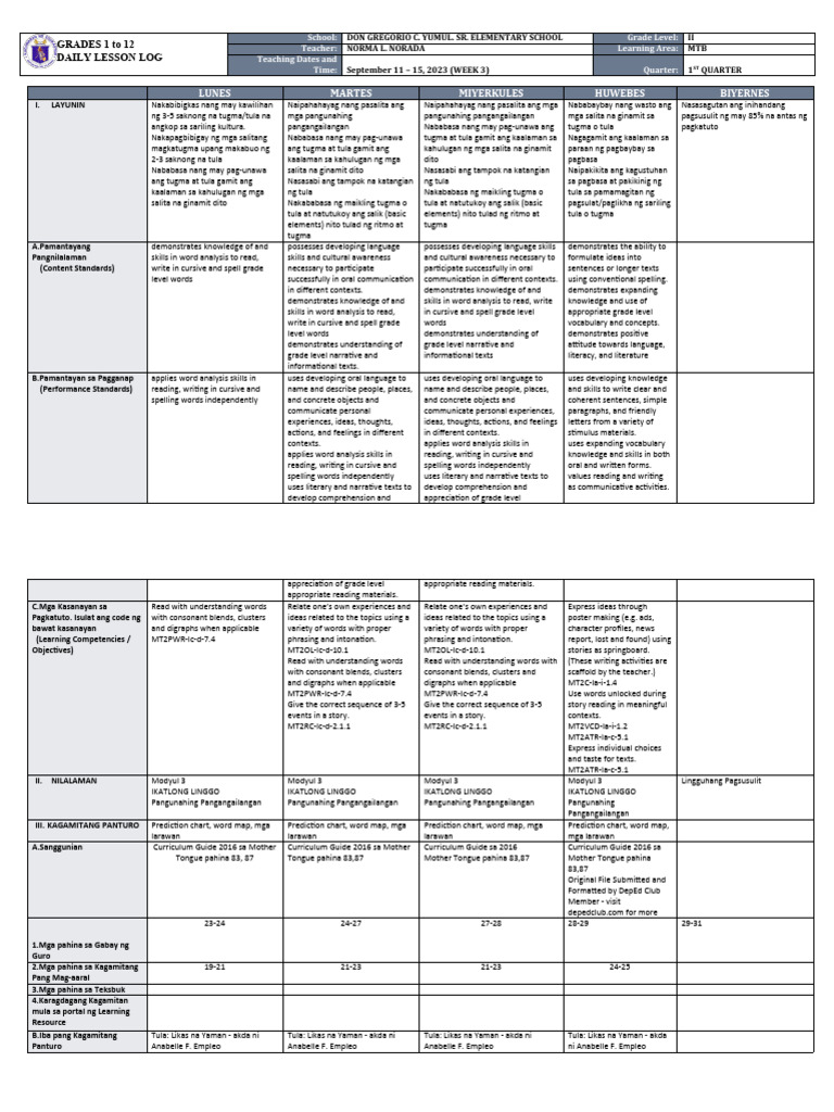 DLL - MTB 2 - Q1 - W3 | PDF