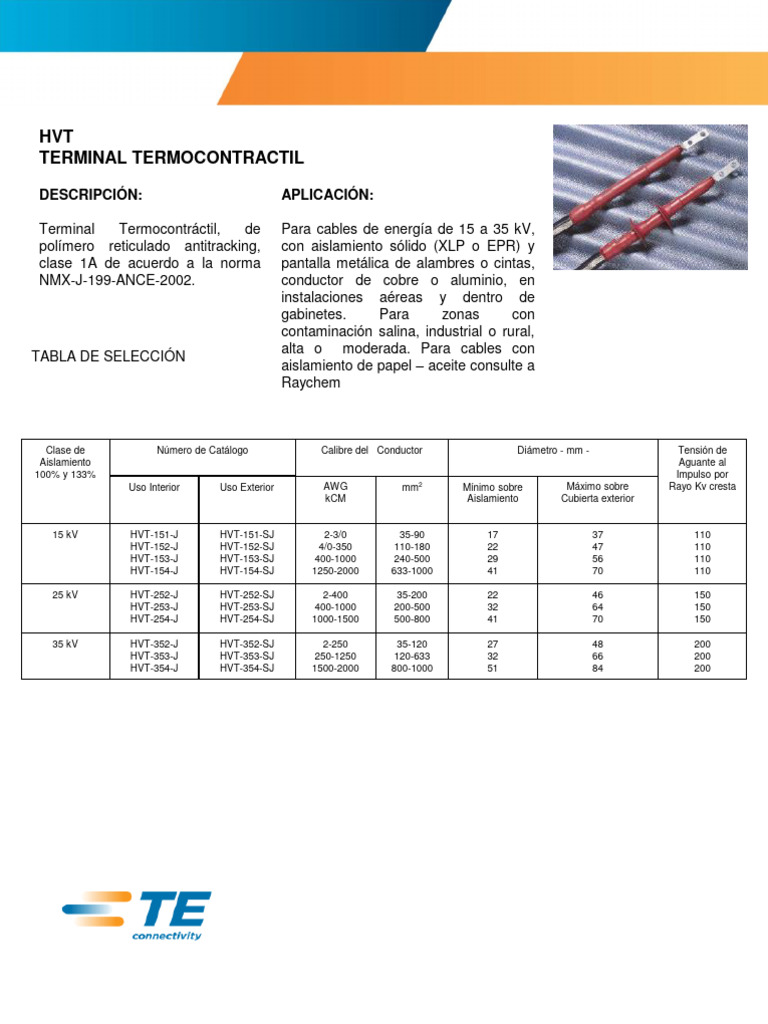Raychem Terminal Termocontractyl Catalogo-Hvt-J-Y-Sj PDF Ciencia de