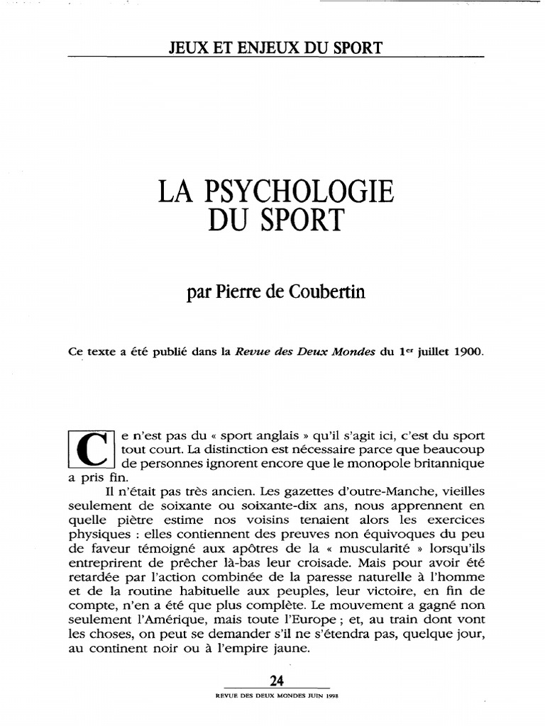Psychologie du sport selon Coubertin | PDF | Des sports | Équitation