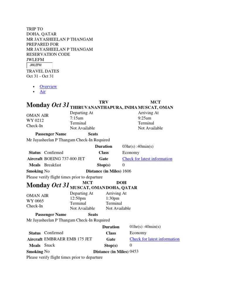 QR 0665 Flight Status Overview | PDF