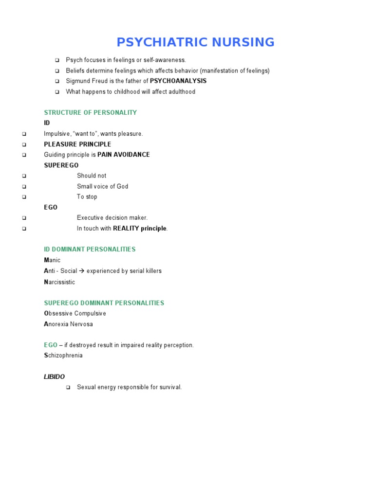 Nle Notes Psych | PDF | Id | Anxiety Disorder