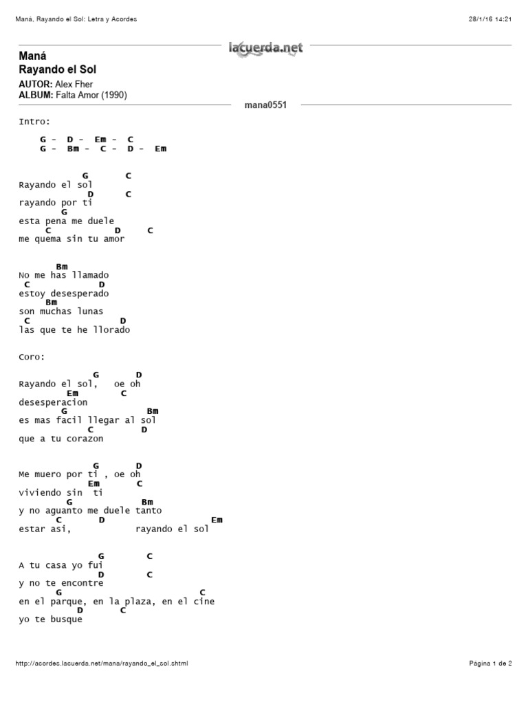 Maná, Rayando El Sol: Letra y Acordes | PDF