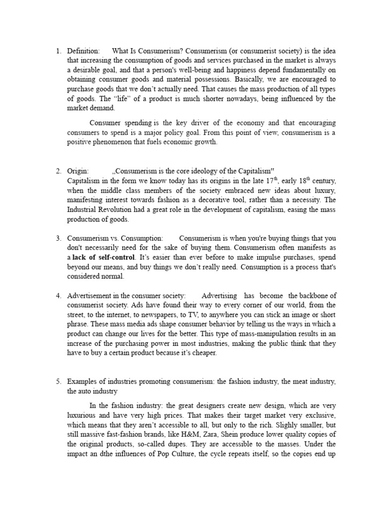 Consumerism PDF Consumerism Economics