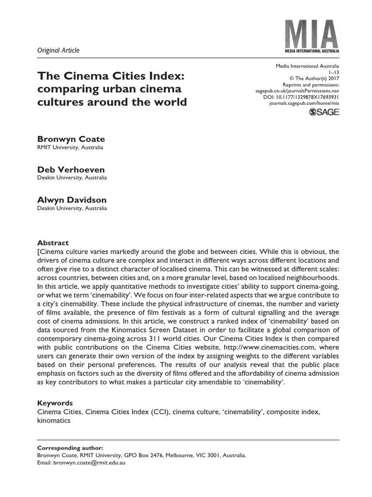 The Cinema Cities Index Comparing Urban Cinema Cultures Around The