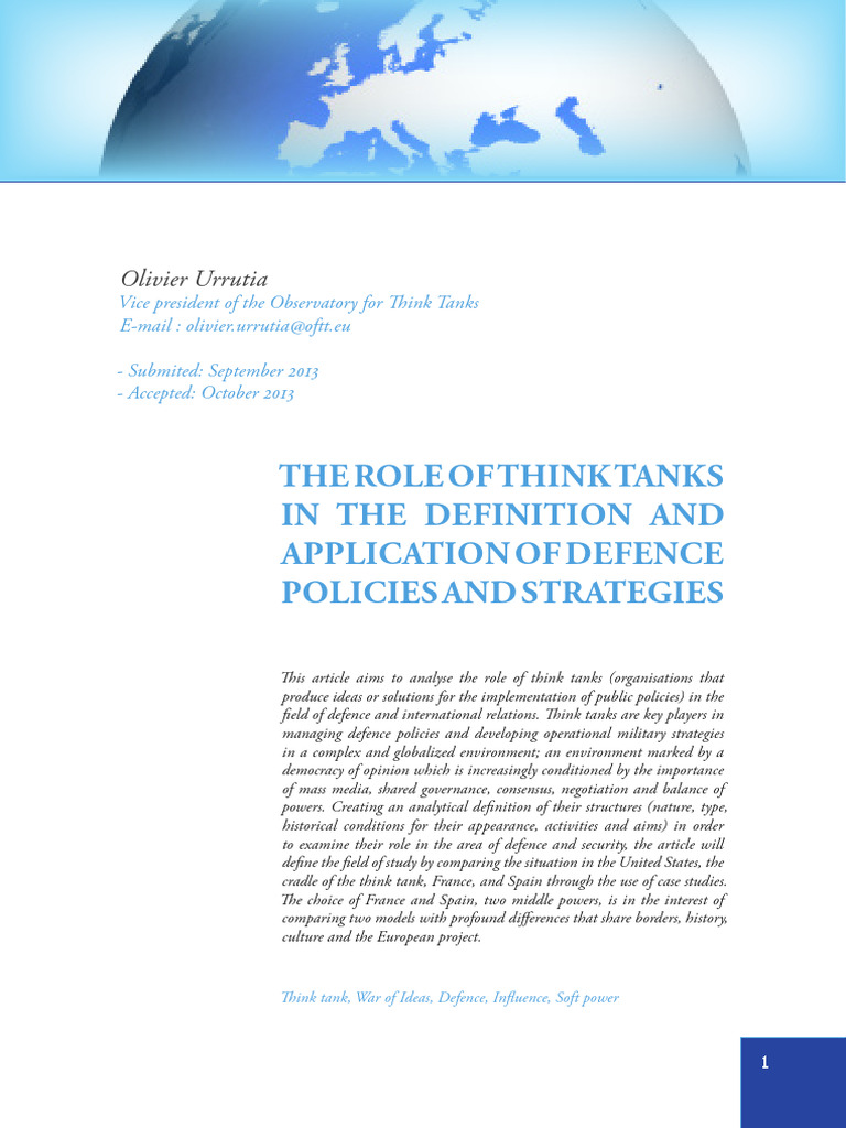 The Role of Think Tanks in The Definition PDF Think Tank Policy