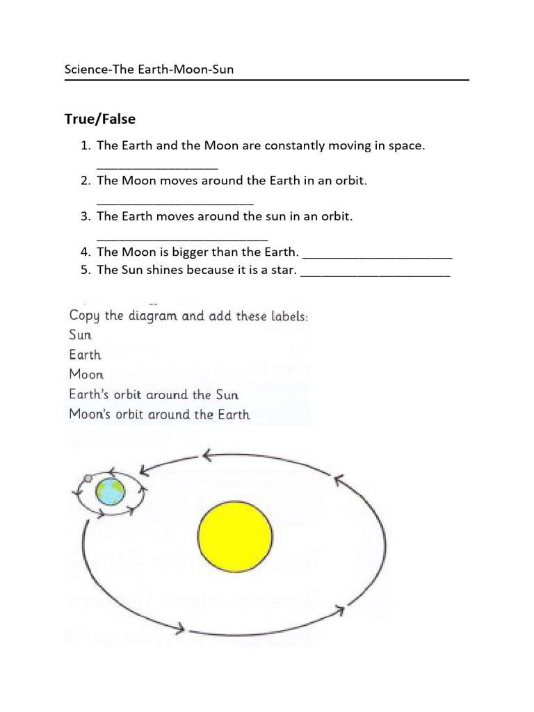 Science The Earth Moon Sun Worksheet PDF