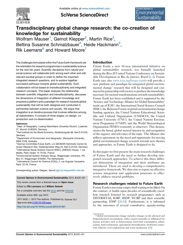 Mauser - 2013 - Transdisciplinary Global Change Research | PDF ...