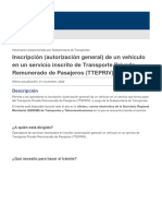 Inscripción (Autorización General) de Un Vehículo en Un Servicio Inscrito de Transporte Privado Remunerado de Pasajeros (TTEPRIV)