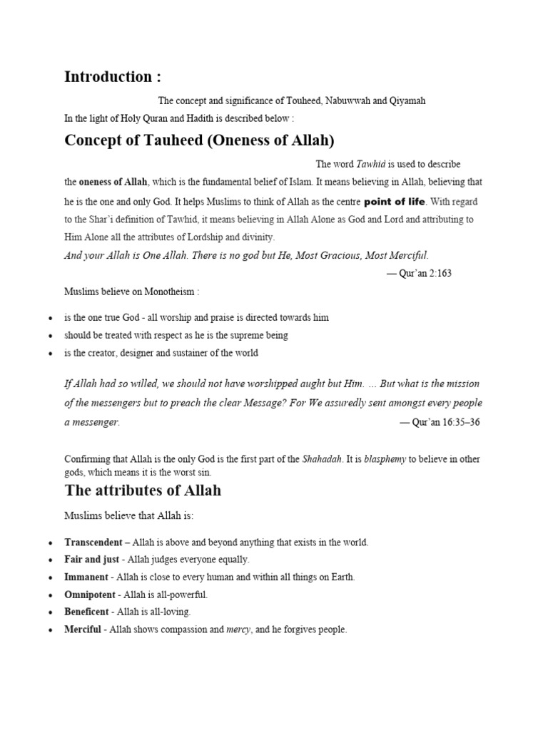 Understanding Tawhid, Prophethood, and Akhirah | PDF | Prophets And ...