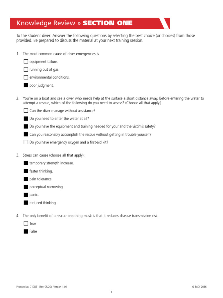 EN719DT Rescue Diver Knowledge Review Answer Key v101 PDF | PDF ...