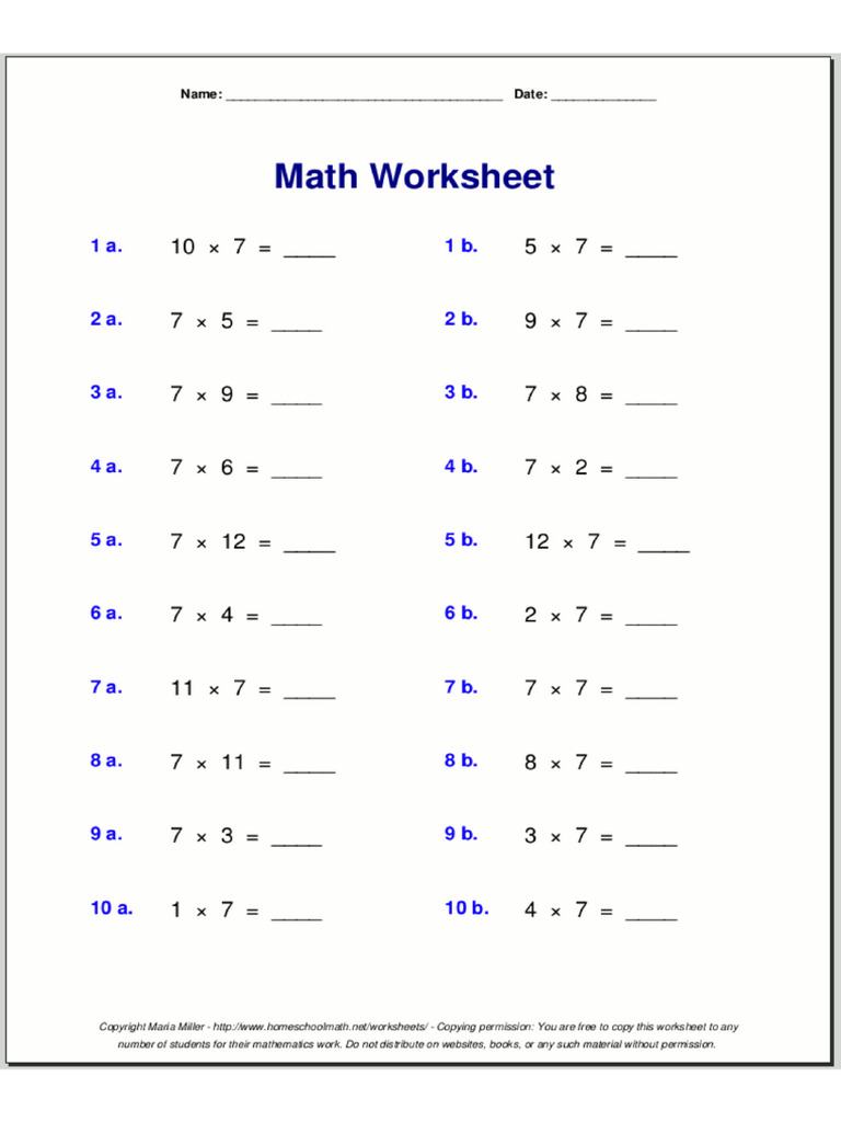 Multiplication Table 7 | PDF