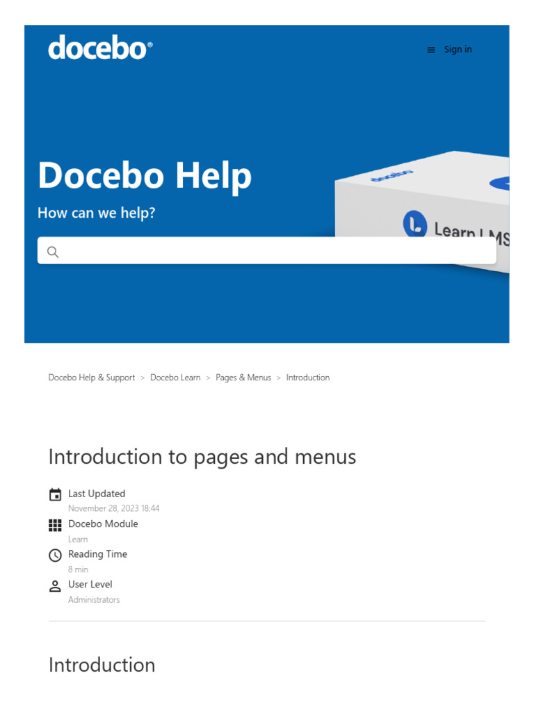 Docebo Pages and Menus Overview | PDF | Menu (Computing) | Icon (Computing)