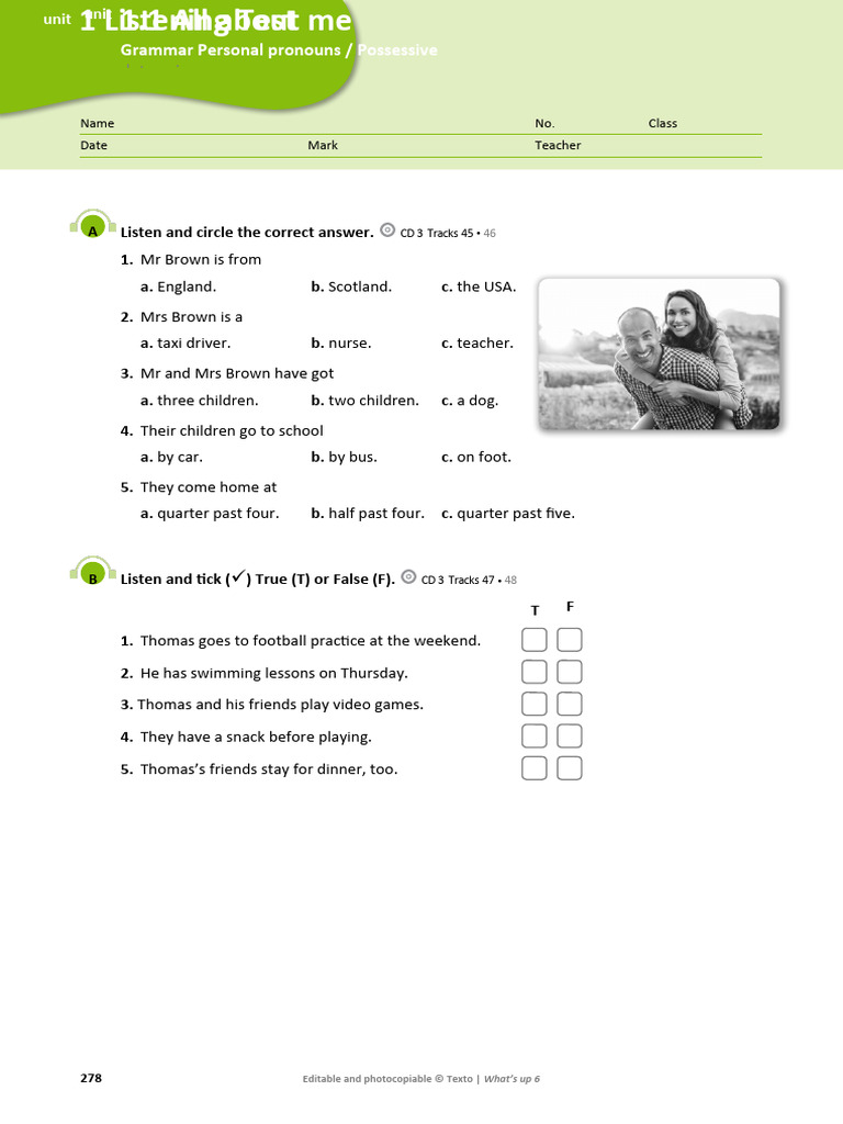 WhatsUp 6 CAP (Tests U1) | PDF | Dinner | Linguistics