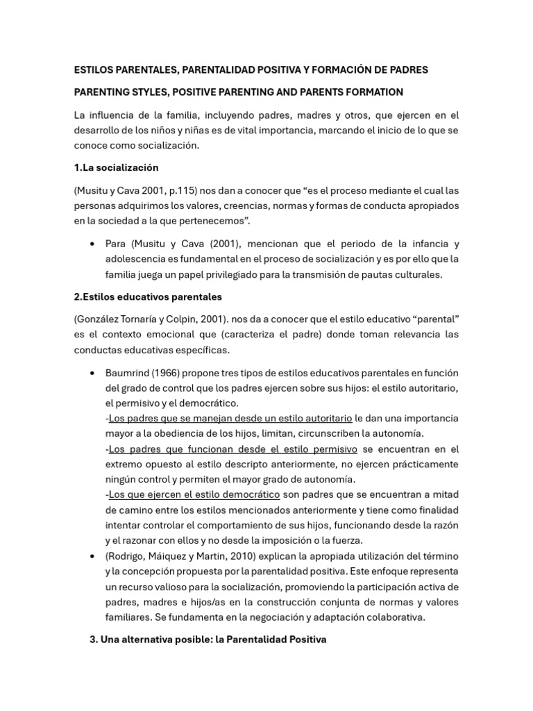 Estilos Parentales Y Parentalidad Positiva Pdf Aprendizaje